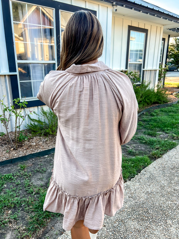 Embroidered Floral Dress - Latte