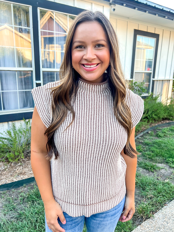 Cooler Temps Sweater Knit Top - Mocha