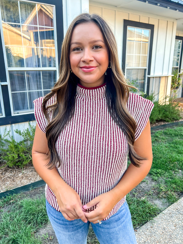 Cooler Temps Sweater Knit Top - Burgundy