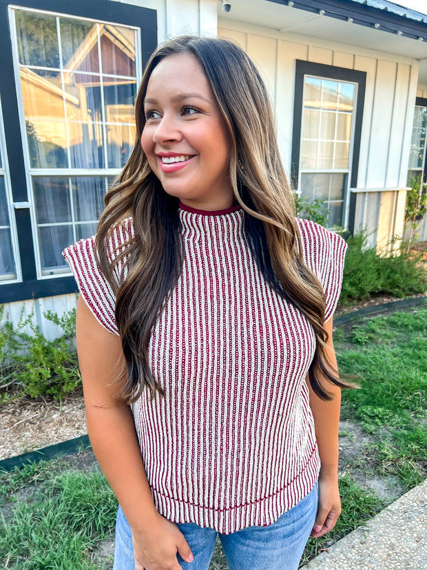 Cooler Temps Sweater Knit Top - Burgundy