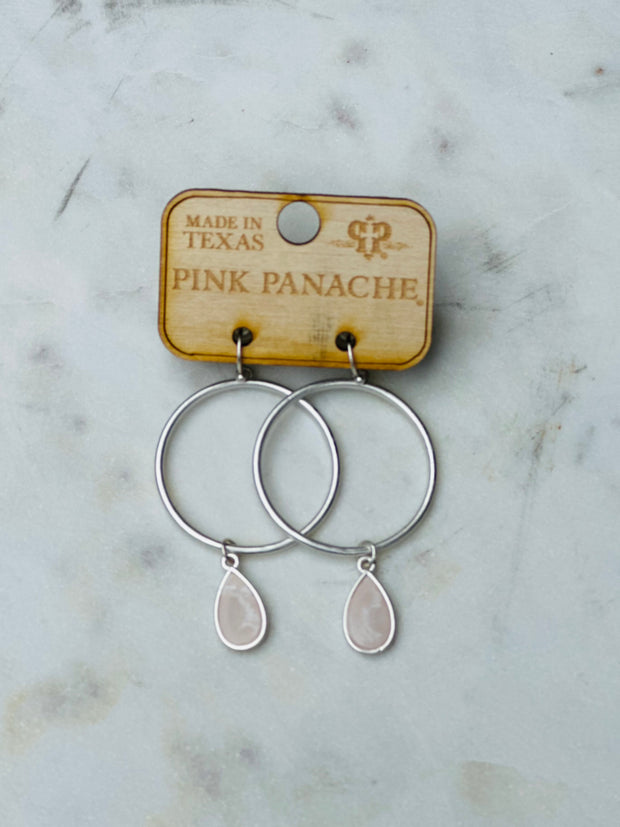 Teardrop Matte Earrings -Silver/Pink