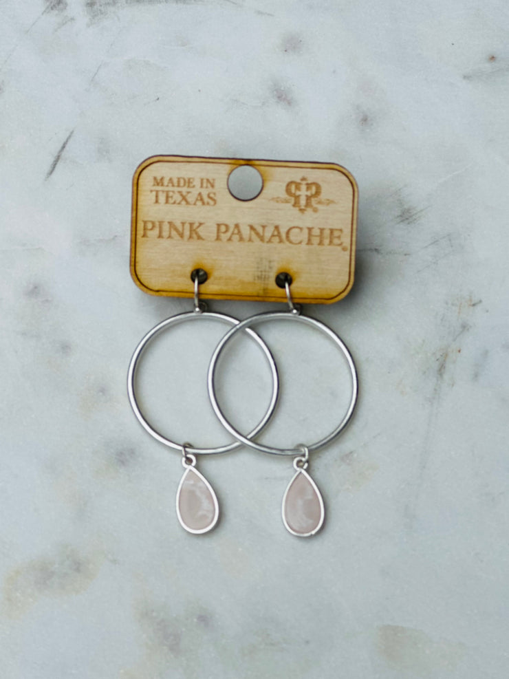 Teardrop Matte Earrings -Silver/Pink