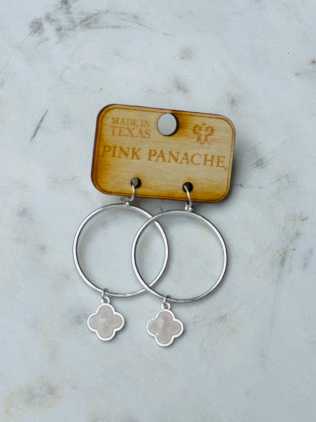 Clover Matte Earrings -Silver/Pink