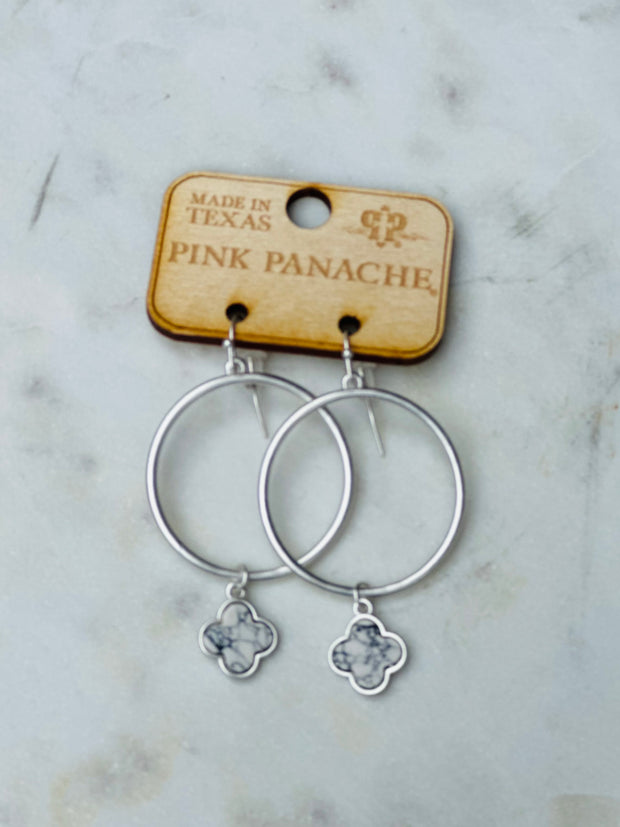 Clover Matte Earrings -Silver/Marble