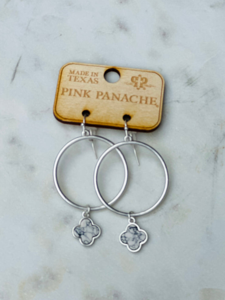 Clover Matte Earrings -Silver/Marble