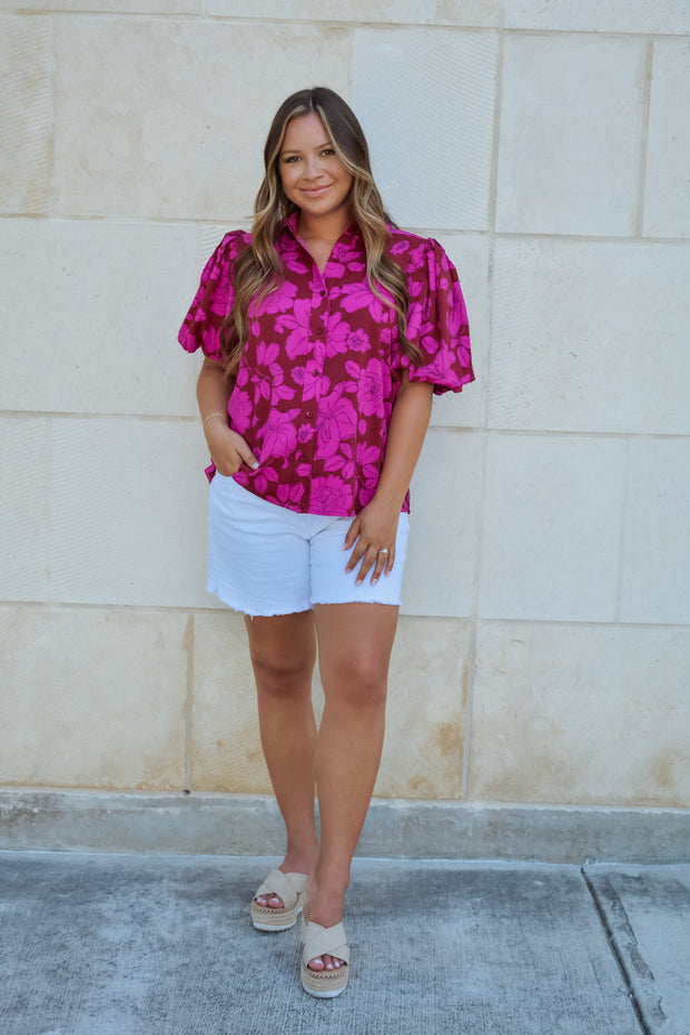 Flirty Florals Puff Sleeve Top