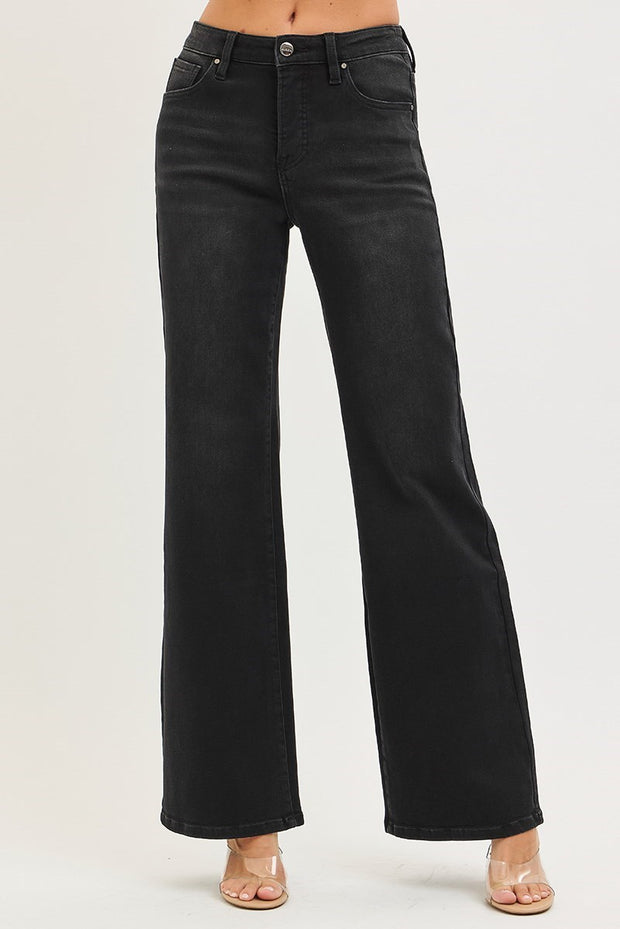 Reese Wide Leg Risen Jeans - Black