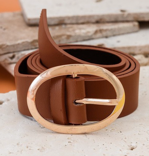 Classic Oval Buckle Faux Leather Belt