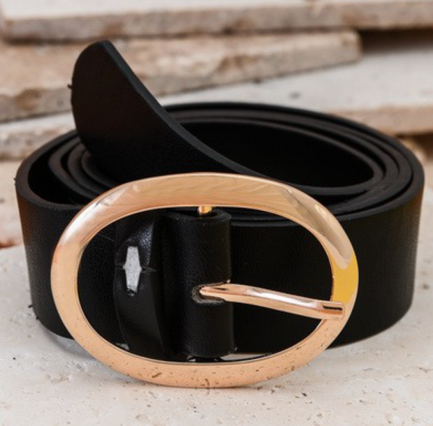 Classic Oval Buckle Faux Leather Belt