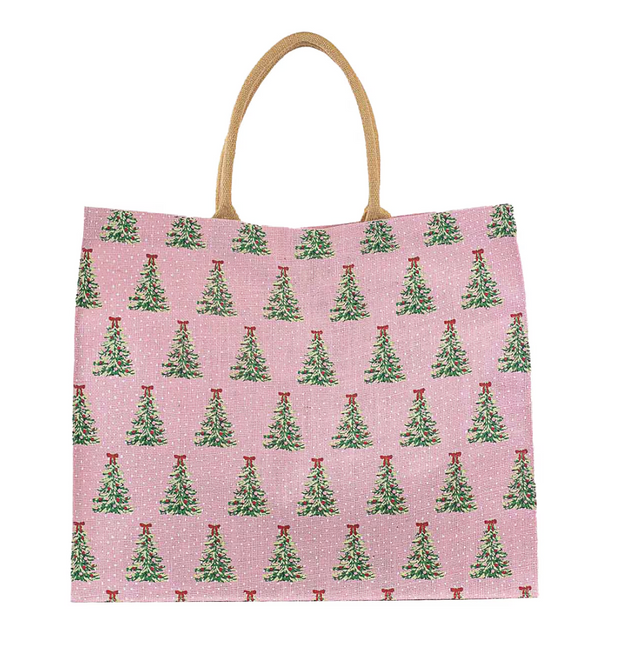 A Pink Christmas Jute Gift Bag Tote