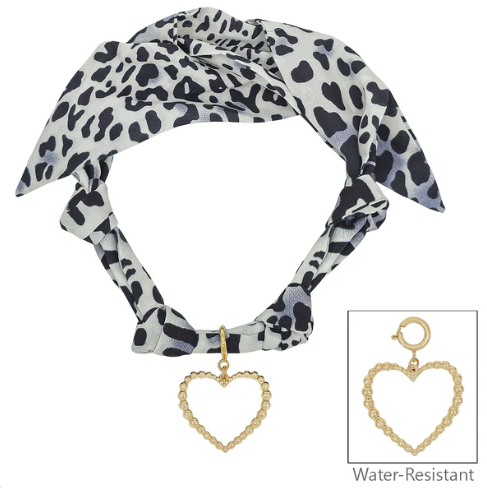 Scarf Necklace with Open Heart Charm - Cheetah
