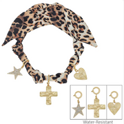 Scarf Necklace with Heart Cross and Star Charms - Cheetah