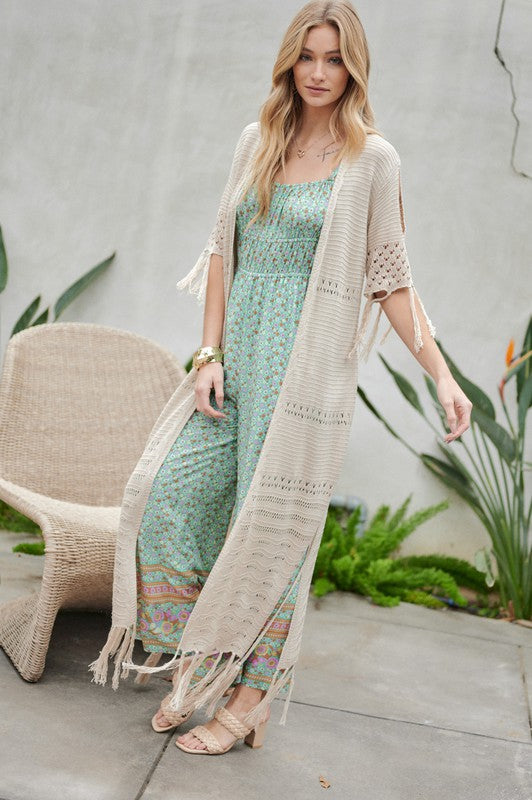 Solid Long Cardigan With Fringe