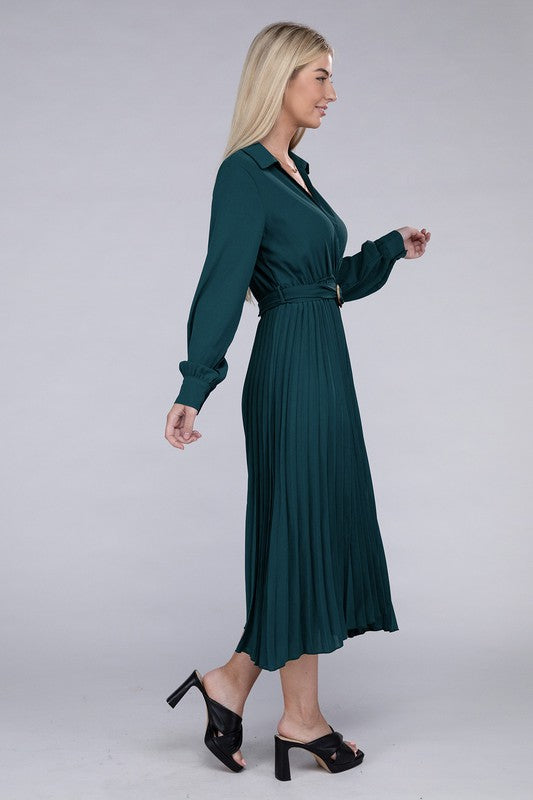 Pleated Maxi Dress with belt